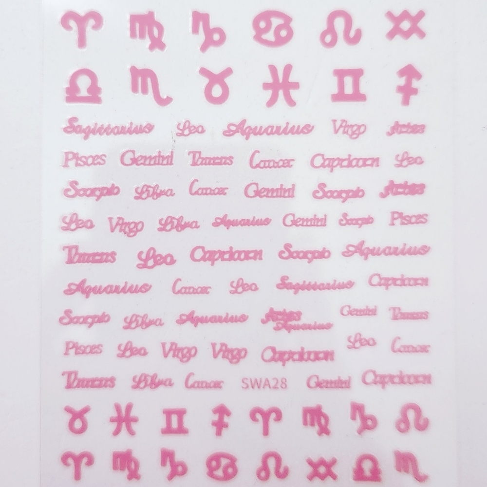 ⭐4/$15 Pink Zodiac Signs Nail Art Stickers